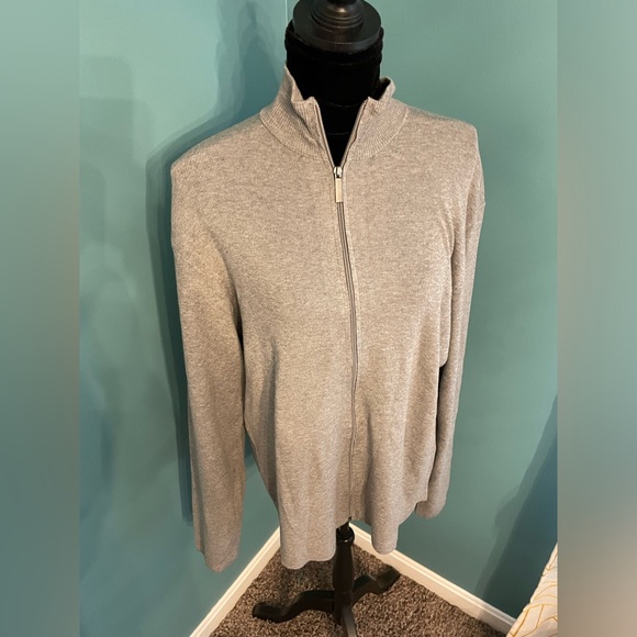 Perry Ellis Lightweight Gray Zip Cardigan Sweater - Picture 2 of 6